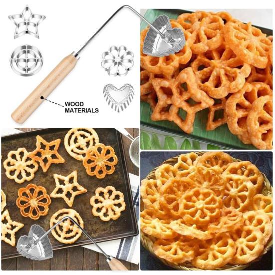 Frying Mold Set with Long Handle Non-Stick Shredded Carrot Shrimp Patty Spoon Waffle Cooking Stamp Cookie Press Mold Stainless Steel Kitchen Baking
