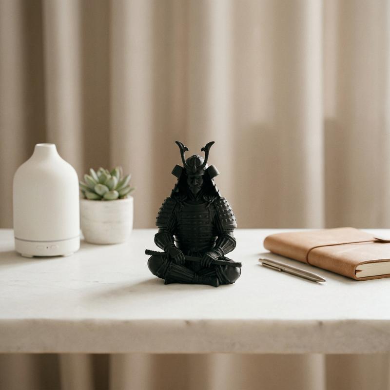 Миниатюрная фигурка самурая, 3D-печать, гладкая поверхность, сидящая статуя Бусидо, декоративный настольный орнамент для книжной полки