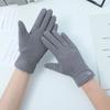 Solid Color Suede Gloves Small Flower Decor Touch Screen Gloves Winter Warm Cold-proof Split Finger Gloves