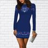 Длинные рукава облегающее 3D синее вышитое платье с цветочным принтом женские мини-платья осенние облегающие эластичные вечерние платья