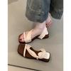 Sheepskin Version~ Genuine Leather Retro One-word with Thick Soles and Two Open-toed Sandals for Women's Summer Wear Wedge-heeled Cool Slippers