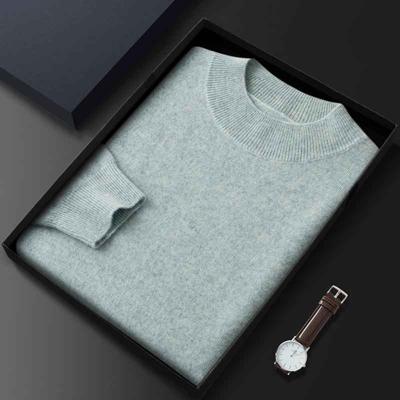 2023 Men's Plus Size Cashmere Sweater - Business Casual, Half-High Neck, Autumn/Winter Knit