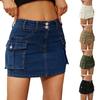 Женская мини-джинсовая юбка с низкой талией, юбка-карго с карманом, однотонная, на пуговицах, на молнии, короткая юбка, уличная одежда