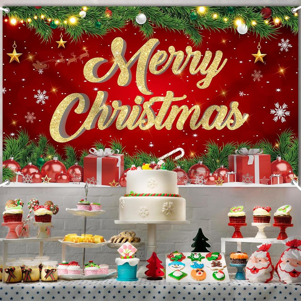 Large Merry Christmas Banner - 72x44 Inch Christmas Backdrop for Parties, Gatherings, Photo Shoots & Holiday Decor