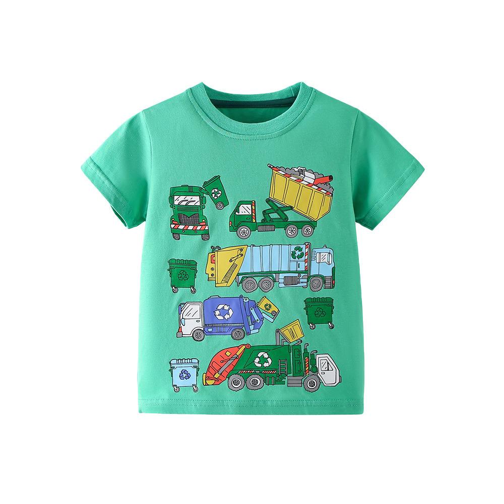 Children's Clothing Summer T-shirts Children's Cartoon Printed T-shirts Knitted Cotton Round Neck Boys' Tops