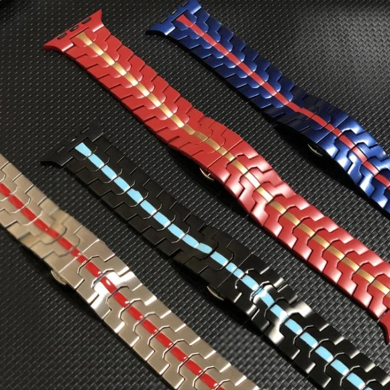 Ультра-титановый цветной ремешок для Apple Watch 49 мм Серия 10 9 8 7 41 мм 45 мм 44 мм 46 мм 40 мм Роскошный металлический ремешок для IWatch 6 5 4 SE