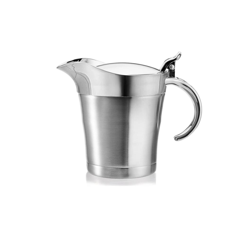 Соусница Leeseph, кувшин для соуса из нержавеющей стали 304 с двойной изоляцией и крышкой, кухонное хранилище для подливки, сливок, молока