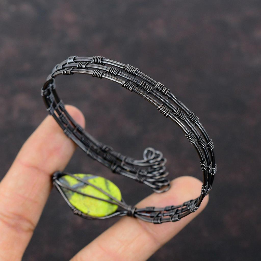 Браслет-манжета с самоцветом стихтит, обмотанный медной проволокой, регулируемый браслет-бенгл, медные украшения ручной работы, браслет-манжета, антикварные украшения для подарка