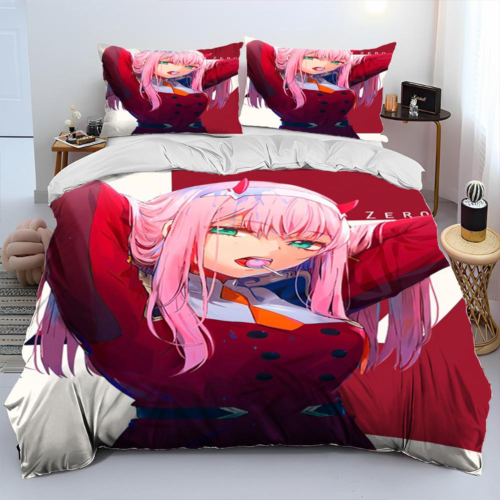 Zero Two DARLING In The FRANXX Аниме Одеяло Постельное белье, Пододеяльник Постельное белье Одеяло Наволочка, Постельное белье размера Queen Size Детский