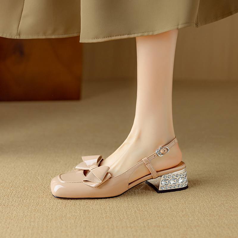 Krazing Pot Овчина Коровья кожа Летний Размер 40 Средний каблук Украшение бантиком Квадратный носок Слингбэк Свадебные туфли-лодочки