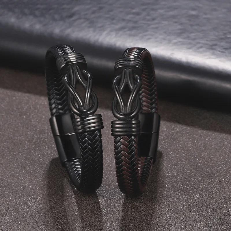 Stainless Steel Men's Retro Magnetic Leather Bracelet - European & American Style Jewelry