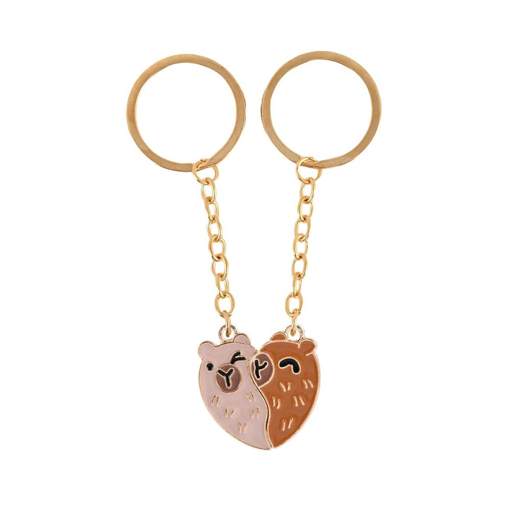 2Pcs/set Cute Kapibala Heart-shaped Stitching Best Friend Bestie Key Chain BFF Friendship Jewelry Gifts for Girls