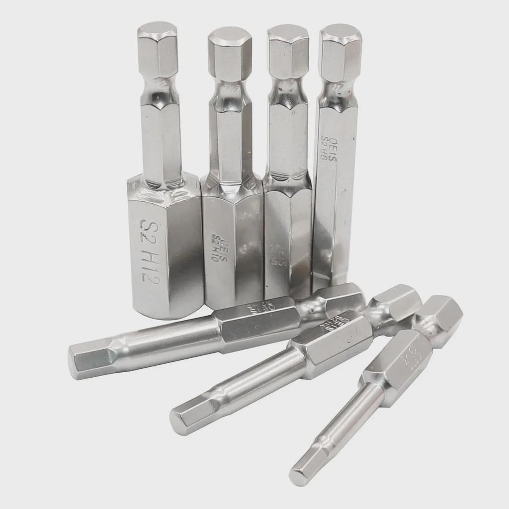 Головка пневматической отвертки шестигранная из закаленной стали S2 1/4", с гальваническим покрытием, устойчивая к ржавчине