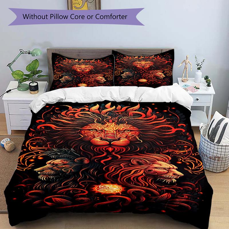 3pcs Lion Headgear Duvet Cover Set, 1 Duvet Cover + 2 Pillowcases (No Insert), High-Definition Print, Home & Dorm yy251123040
