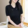 Женская трикотажная футболка Ice Silk с воротником, одежда для мам, летний свободный стильный короткий топ