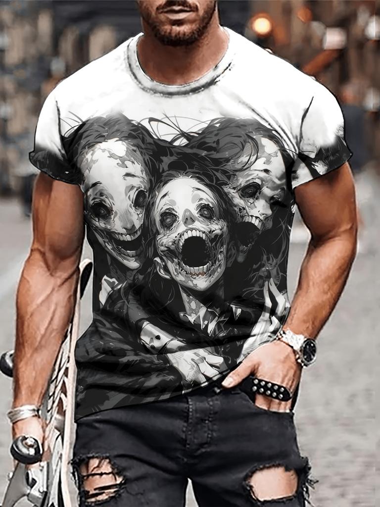 Мужская футболка с короткими рукавами и круглым вырезом с принтом 3D Monster Graphic, мужская летняя свободная футболка большого размера