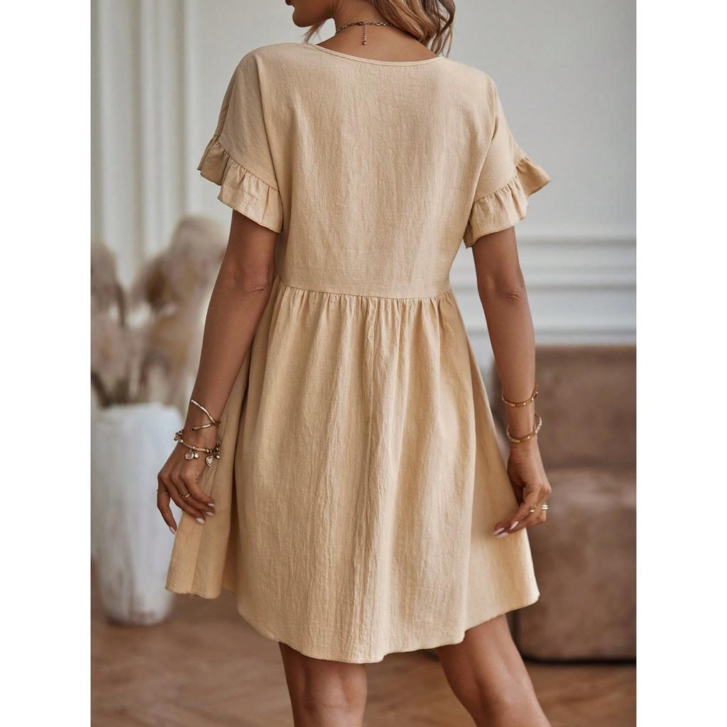 Модное летнее женское платье трапециевидной формы из хлопка и льна с круглым вырезом OL темперамент