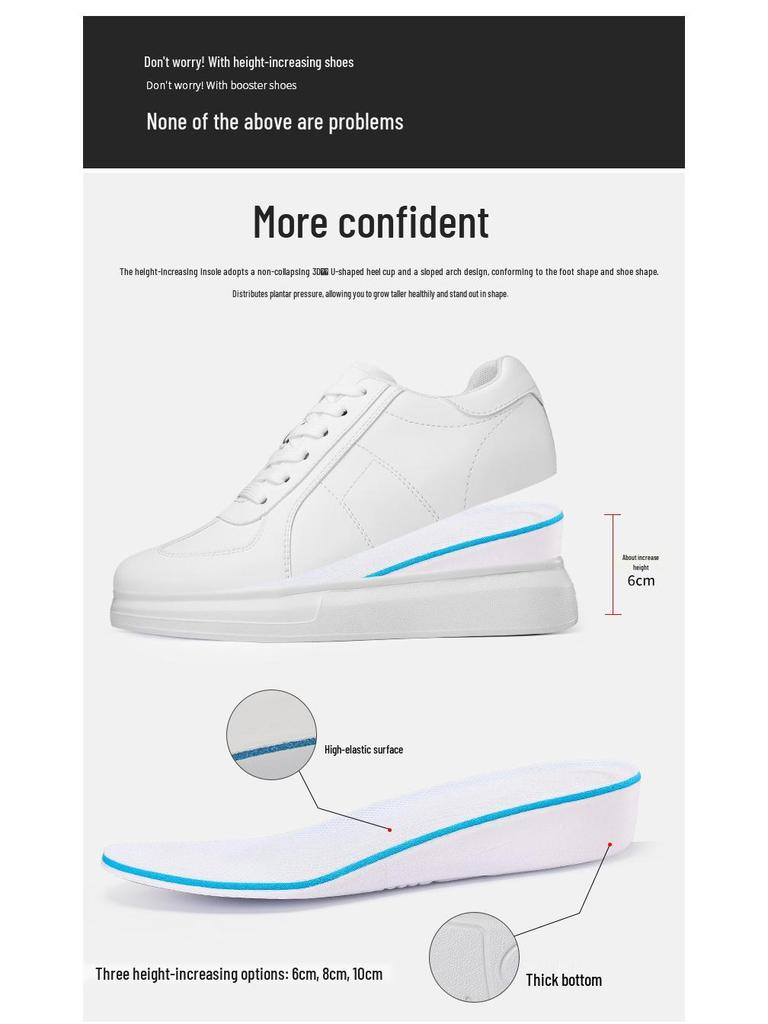 Мужские кроссовки-невидимки для увеличения роста - Толстая подошва 8 см, Повседневные белые кеды для скейтбординга, Круглый носок