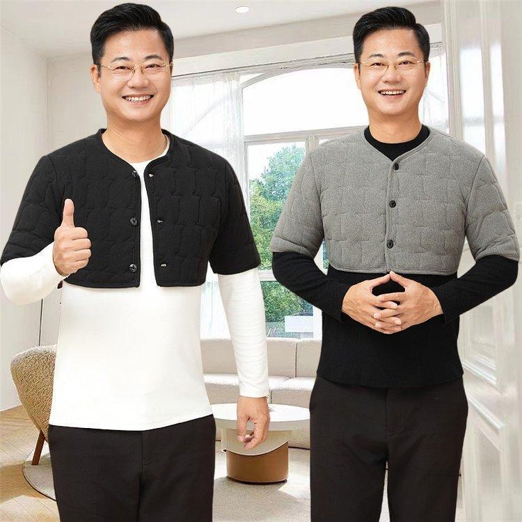 Мужской зимний бархатный стеганый жилет - Теплый, свободного кроя, с защитой плеч и шеи для людей среднего и пожилого возраста