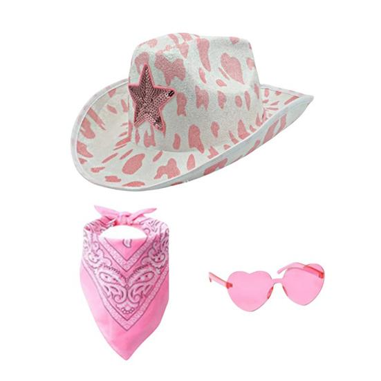 3 шт./компл. ковбойская шляпа, женская розовая фетровая шляпа в стиле вестерн, ковбойская шляпа с банданой, очки, аксессуары, головной убор