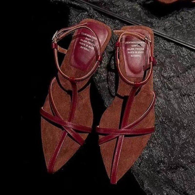 Модные летние новые сандалии женские модные Баотоу с перекрестными тонкими ремешками, металлической пряжкой, противоскользящие, износостойкие, на каблуках необычной формы