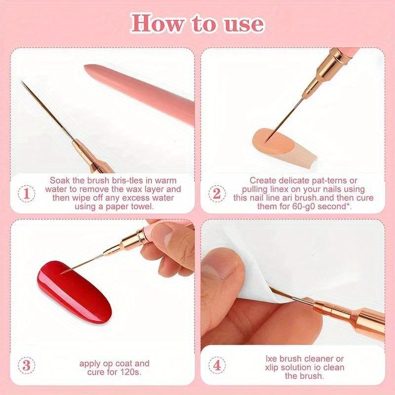 5Pcs French Stripe Nail Art Liner Brush Set Pink Tips Ultra-thin Line Drawing Pen Carved UV Gel Painting Brushes Manicure Tools