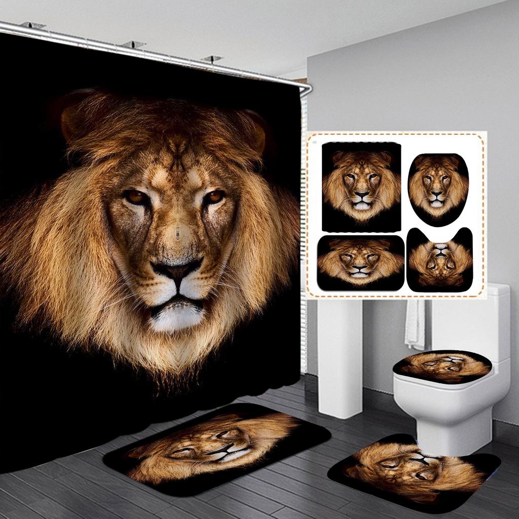 4 шт. наборы занавесок для душа серии Lion для ванной комнаты, нескользящие коврики для ванной комнаты, крышка для унитаза, коврик для ванной