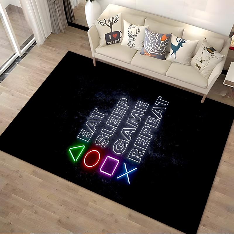 Gaming Carpet with "Eat Sleep Game Repeat" Neon Pattern Design Suitable for use as an anti-slip for living room bedroom sofas