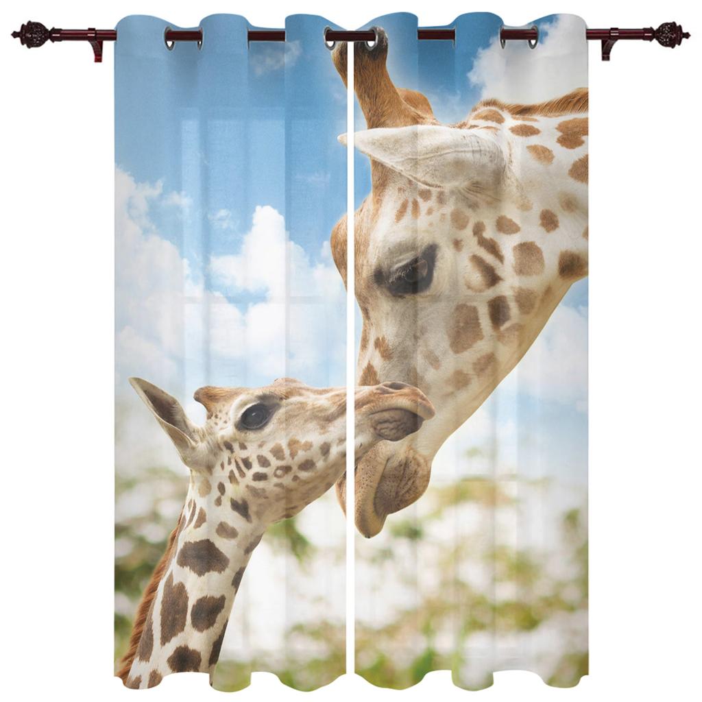 Fun Giraffe Animal Africa Watercolor Window Curtains Curtains for Living Room Decorative Items Living Room