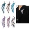 Elegant Long Tail Crystal Peacock Brooch Party Jewelry Elegant Corsage Pin Alloy Texture Perfect for Wedding and Evening