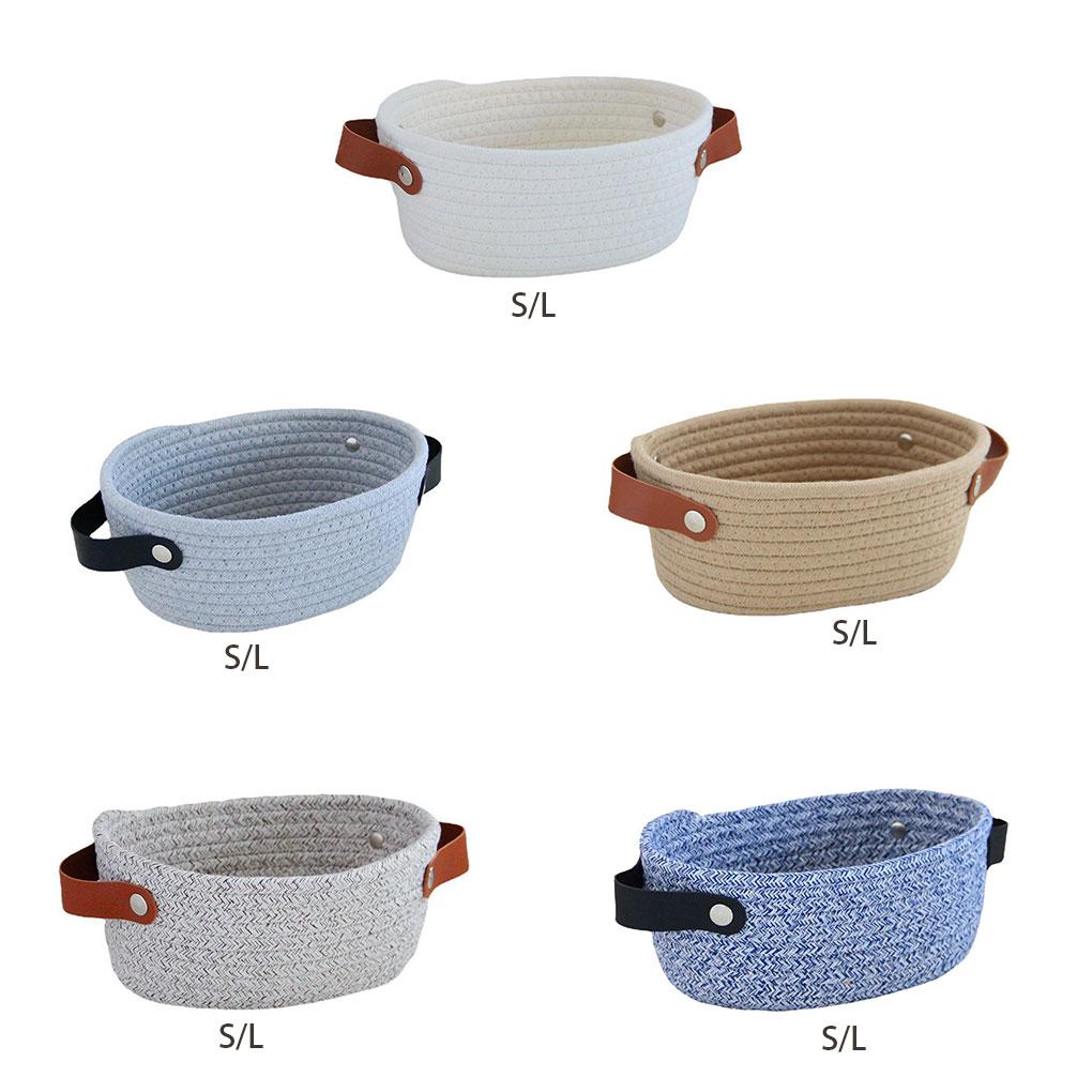 Корзина для хранения в скандинавском стиле с ручками, плетеная вручную из хлопковой веревки, контейнер для игрушек, всякой всячины, ключей, рабочего стола для гардероба