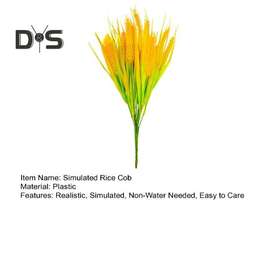 7 Forks Artificial Wheat Ears Rice Plant Bouquet Realistic Simulated Non Water Needed Easy To Care Indoor/Outdoor Decor