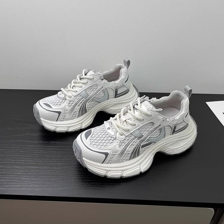 Женские кожаные кроссовки на платформе «папины кроссовки» 2025 новая летняя дышащая сетчатая повседневная спортивная обувь универсальные кроссовки женская обувь