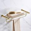 Brushed Gold 304 Stainless Steel Bathroom Set: Towel Rack, Ring, Storage Shelf, Toilet Paper Holder, and Clothes Hook.