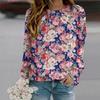 Fall Autumn Women'S Fashion O Neck Long Sleeve T-Shirt Loose Clothes Purple Rose Print T Shirt For Girls Street