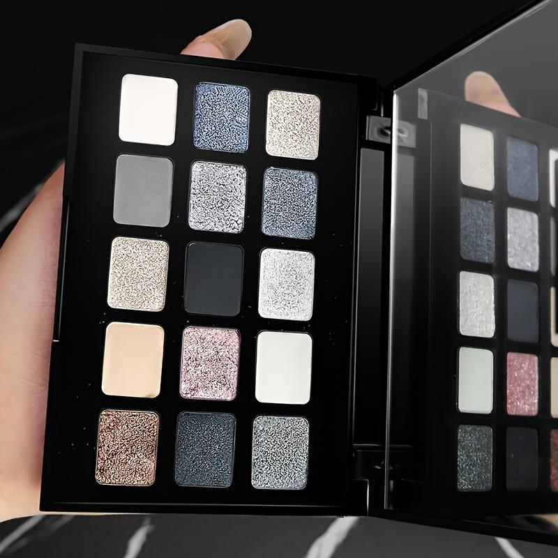 Палетка теней для век 15 цветов Матовый и шиммерный финиш, Смоки панк макияж с блестящими акцентами, Смешанные оттенки для повседневного и особого случая