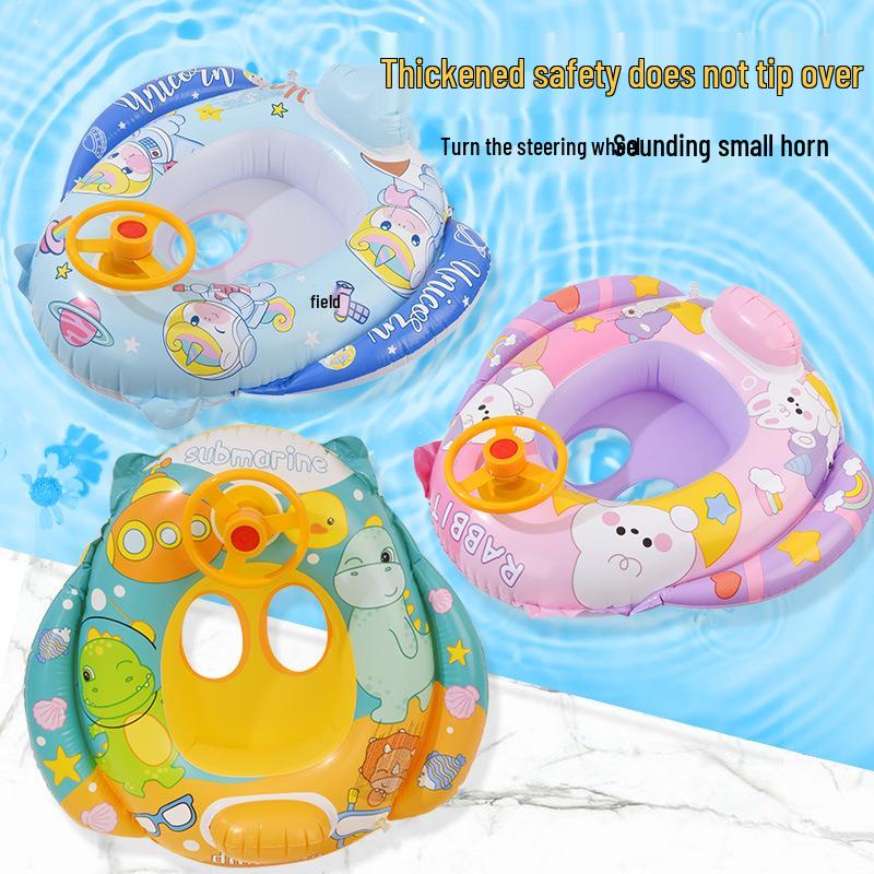 Надувной детский плавательный круг в виде самолета с рулем и клаксоном