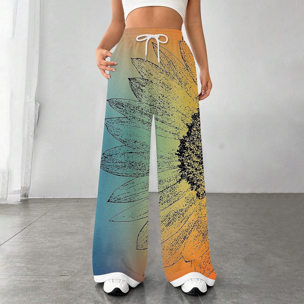 Women's Fashion Loose Drawstring Closed Waist Print Casual Sports Pants Casual Pants