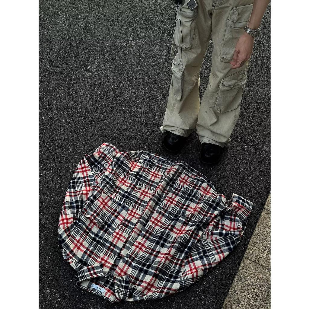 2024 Клетчатая рубашка с длинным рукавом в японском стиле Гонконга Ins Свободная рубашка для мальчиков Летнее модное универсальное повседневное пальто