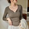 Modal Cotton Button Half Open Neck T-shirt Women's Long Sleeve Autumn New Inner Base Shirt