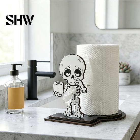 Novelty Bathroom Decor for Counter Animal Paper Towel Holder, Wooden Tissue Stand with Stable Base, Fun Design Holder Cartoon Roll Organizer
