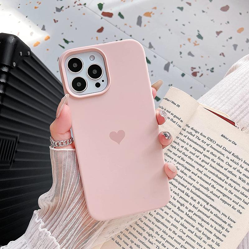 Lovely Love Candy Color Soft Case For iPhone 15 14 13 12 11 Pro XS Max X XR SE 2022 2020 7 8 Plus 6S Liquid Silicone Matte Cover