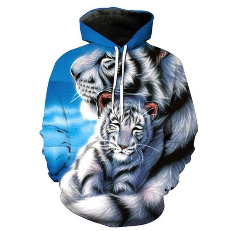White Tigers Print Hoodies Unisex 3d Sweatshirts Personality Animal Streetwear