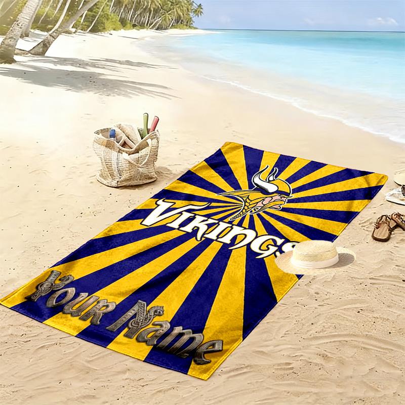 Name Custom Minnesota Vikings Print Beach Towel, Large Soft Quick Dry Towel for Beach Camping Swimming
