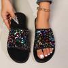 Тапочки с плоским дном, расшитые блестками, женская летняя верхняя одежда, новые повседневные ленивые тапочки большого размера с одним словом 44