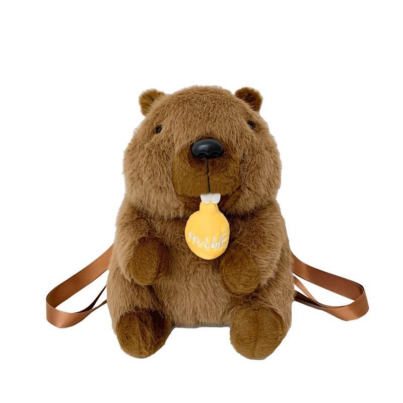 Marmota Plush Backpack With Zipper Closure For Kids And Teens Daily Use