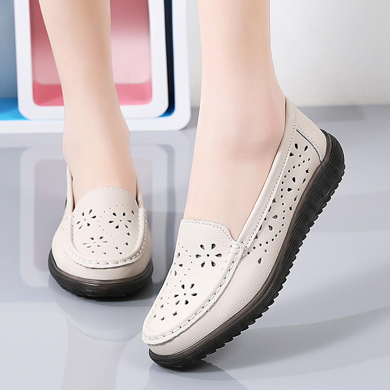 Women Moccasins Leather Driving Comfort Flats Casual Slip On White Nurse Walking Minimalist Summer Maternity Shoes