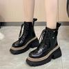 Женская обувь Ботинки Ботильоны 2024 Новая осень British Wind Натуральная кожа Толстые с мехом Женские короткие ботинки Мотоциклетные ботинки на каблуках