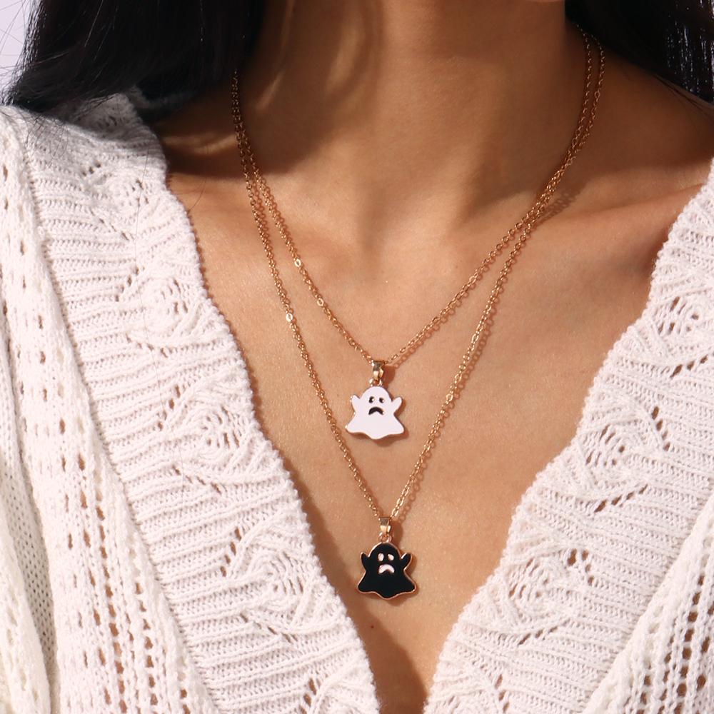 Cute Enamel Halloween Ghost Pendant Necklace for Women Girl Chain Necklaces Holiday Jewelry Gift