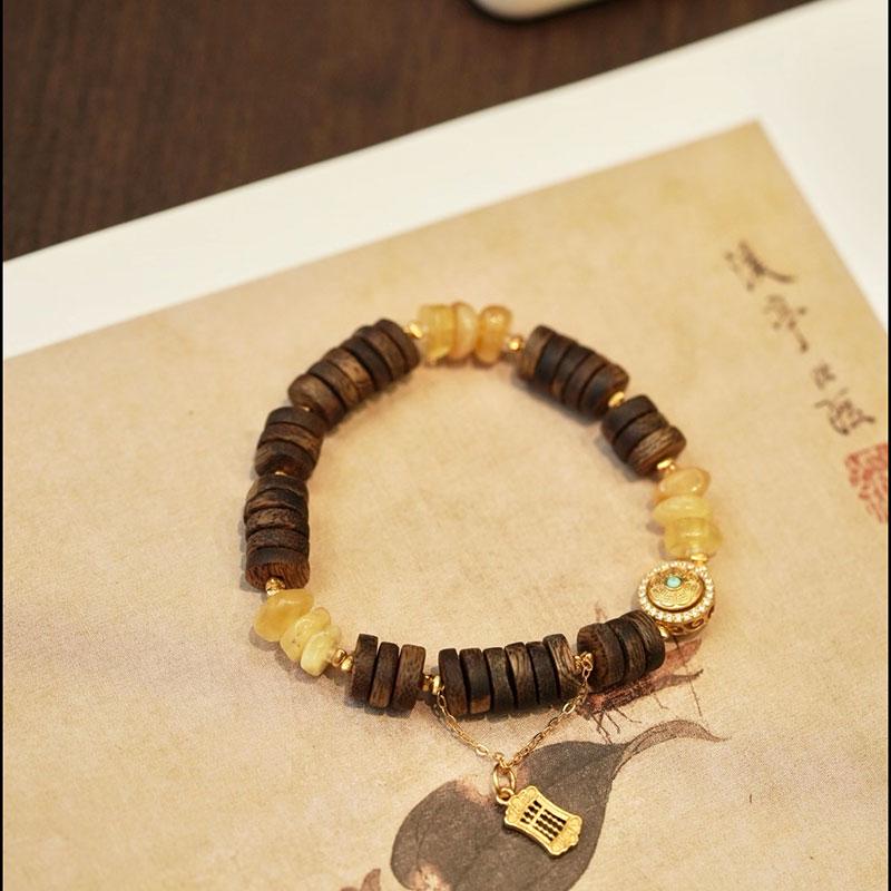 Браслет из натуральных бусин агарового дерева с разделителями — буддийский аксессуар для DIY